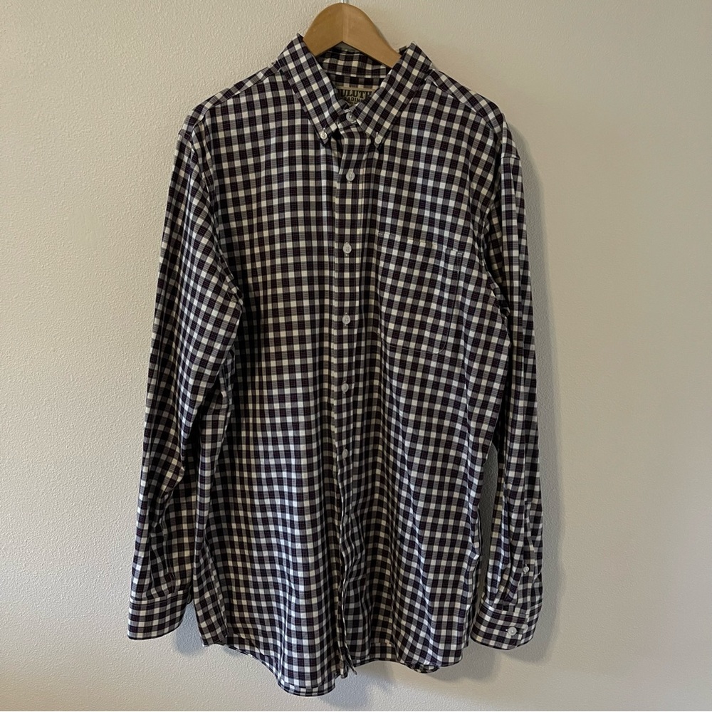 Duluth Trading Wrinklefighter Slim Fit Long Sleeve Shirt Black Red Plaid-XL Tall